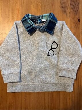 The Children's Place Gray Pullover with Blue Plaid Collar